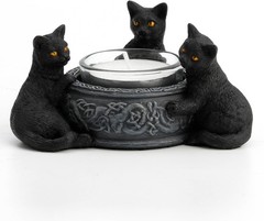Triple Black Cat Tealight Holder Gothic Halloween Home Decor Spooky Candle Stand