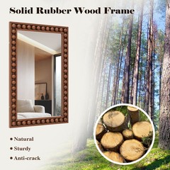 24″ x 36″ Rustic Decorative Wall Mirror w/Solid Wood Frame Beads for Living Room