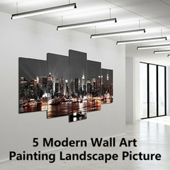 5 Pieces Canvas Wall Art Poster Print Modern City Night Painting Home Decor