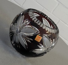 Elegant Lead Crystal Vase Ball Vase Purple Fine Cut Floral Bohemia Vintage 1970s