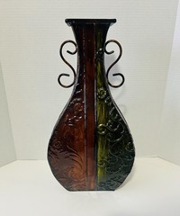 Rustic Metal Floor Vase 17″ two-toned Brown Green Floral Decorative Asymmetrical