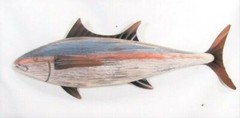 Tuna Fish Weathered Rustic Wood w/Metal Fins Hand Crafted & Painted Wall Art