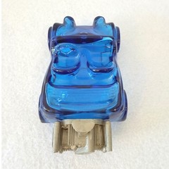 Vintage Avon Blue Glass Hot Rod Car Aftershave Bottle Engine Cap 5in