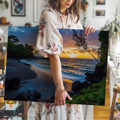 Wall Art Serene Coastal Scene At Sunset Featuring A Black Sand Beach Bordered