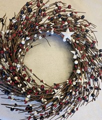 Pip Berry Wreath Holiday Red & Green, White With Stars. 4th Of July