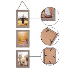 5×7 Collage Hanging Triple Picture Frames Set, Rustic 6 Opening Vertical Fram…