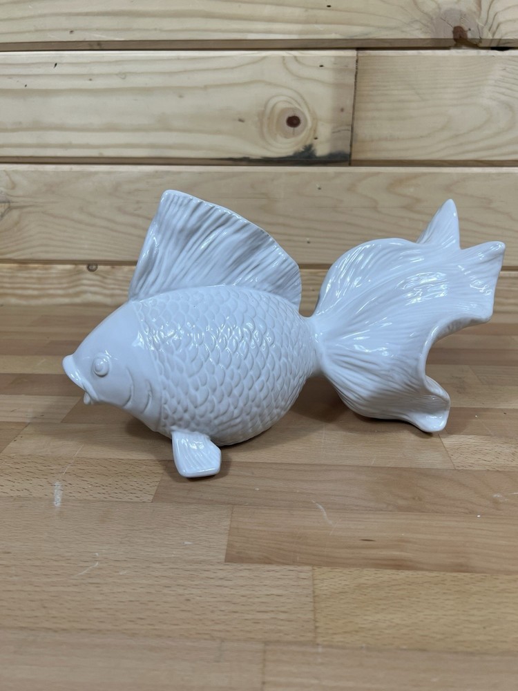Off White Glazed Statue Table Decor Koi White Ceramic Fish