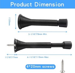 2Pack Spring Door Stopper Flexible Adjustable 3 to 4.5 Inch Black Wall Protector