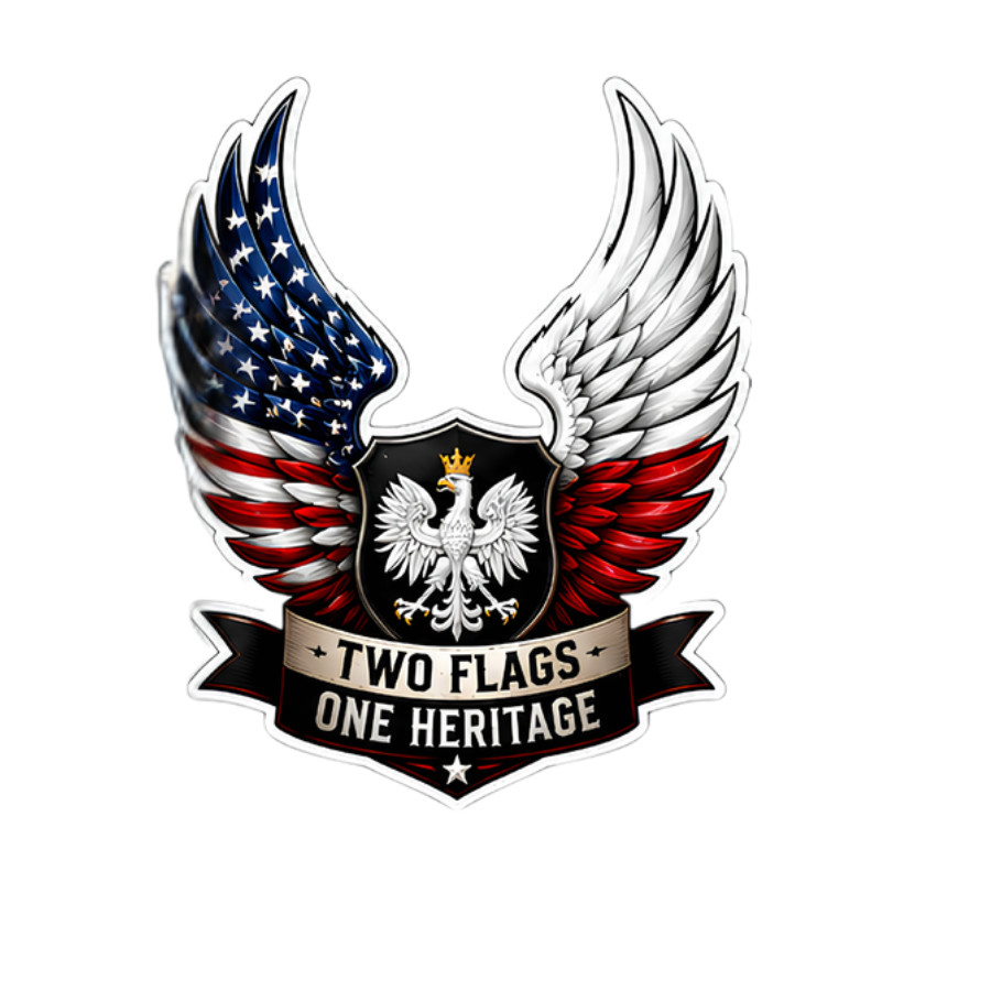 Two Flags One Heritage Hard Hat Sticker | Polish American Wings UV DTF Decal |