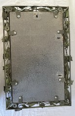 Vintage Tole Mirror Rectangular with Metal Floral and Vine Border