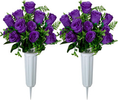 Artificial Cemetery Flowers, Set of 2 Artificial Rose Bouquet Memorial Flowers
