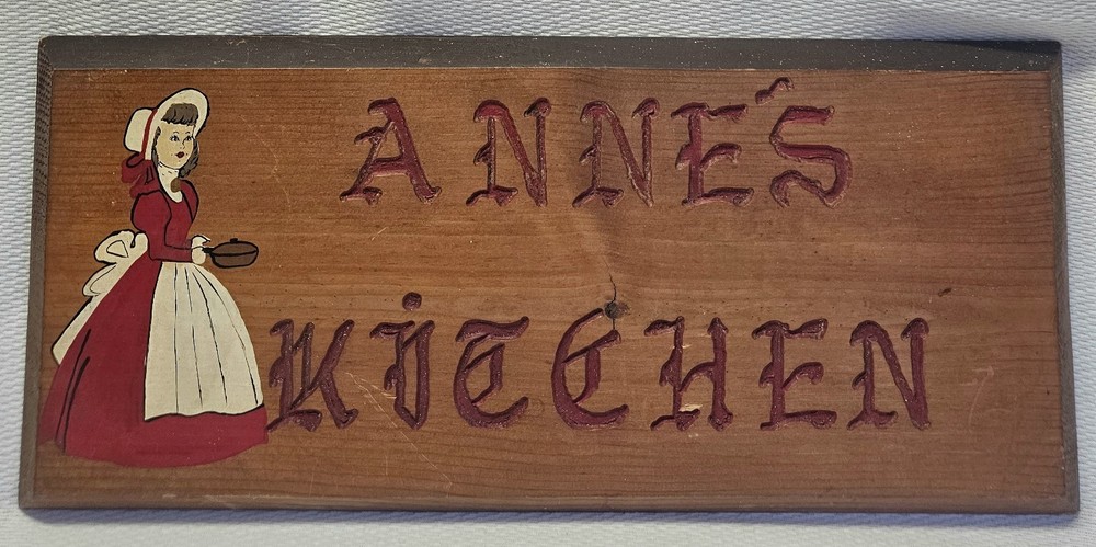 Antique OOAK Rustic Farmhouse Cabin Wood Sign Anne’s Kitchen Hand Carved Painted