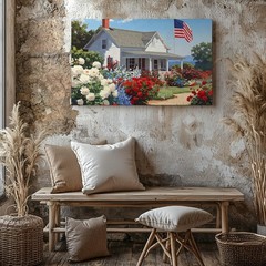 Patriotic Garden Cottage Canvas Americana Summer Bloom Wall Art