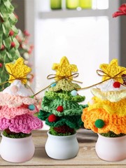↑Knitted Mini Xmas Tree Simulation Crochet Xmas Tree Bonsai Ornament For Mall