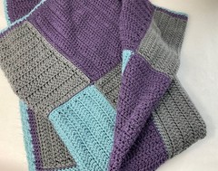 Hand Crochet Throw Blanket Heavy Weight Acrylic Blue Purple Gray EUC