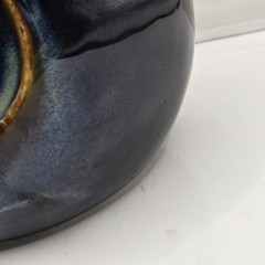 Modern Glazed Ceramic Offset Donut Hole Blues Bud Vase 6″ Asymmetrical Abstract