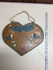 Vintage English Rose JDI Heart Wall Plaque Home Sweet Home Floral Medium Brown