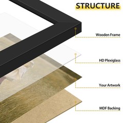 , A4 Black Photo Frame – Solid Wood And Display 8.3X11.7 Picture Without Mat …