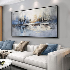 Large Blue and White Abstract Wall Art Framed Canvas for Home Decor 30″x60