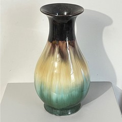 Drip Glaze Ceramic Vase Home Decor 12.5in Brown Tan Green MCM Style