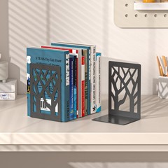 VFINE 4-Piece Modern Metal Bookends for Shelves, Black Tree Book Ends for Books