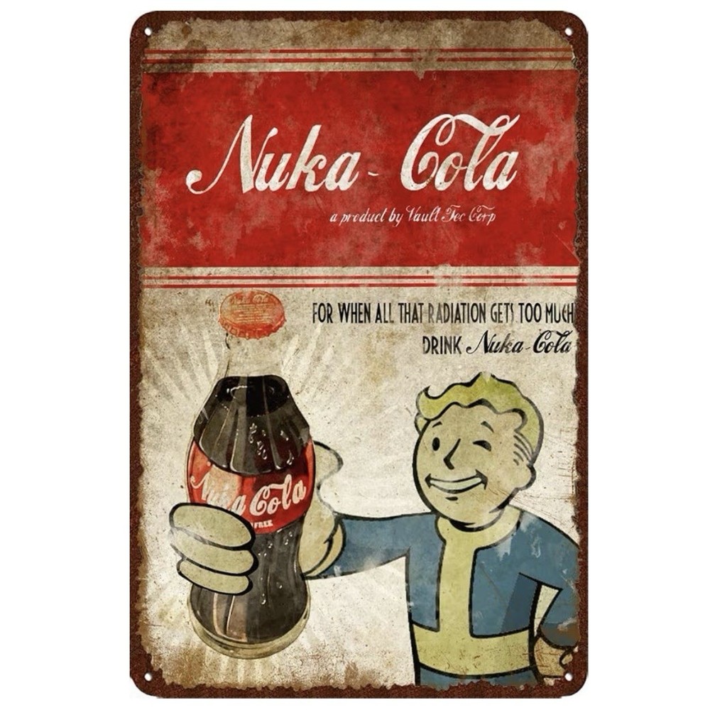 Fallout Nuka Cola Metal Tin Sign Vintage Wall Art Man Cave Garage Decor 8x12in