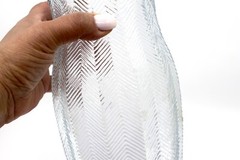 Clear Chevron Herringbone Pattern Glass Vase 9.5″ Tall Textured Decorative #3