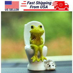 Frog on Toilet Statue Fairy Garden Sculpture Tabletop Figurine Home Decor Gifts