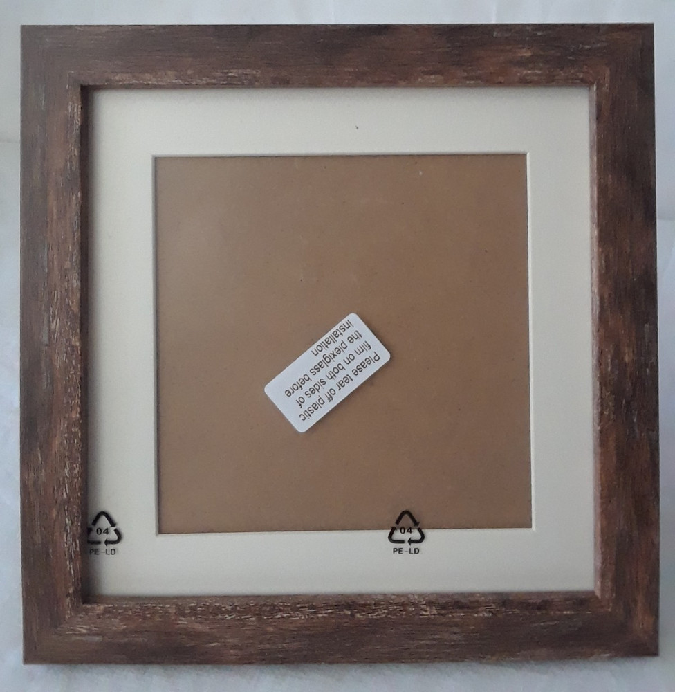 Walnut Colored Wood Frame Tabletop Under Plex Glass – New 8 x 8 in NEW