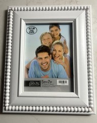 New Green Tree Gallery White Wooden Frame for 5” x7” Photo Wooden white beads