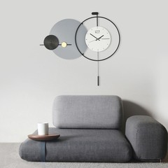Modern Iron Pendulum Wall Clock 79 × 72 cm Round Gray Black White