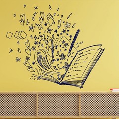 Hand Drawing Book Wall Decal Library Reading Room Study Room Decor Stickers