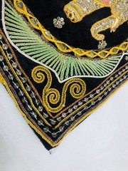 Vintage Thai Burmese Kalaga Tapestry Elephant Embroidered Beaded 13”X 13”