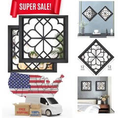Chic Black Framed Square Mirrors – Set of 2, 12″x12″ for Bathroom & Living Areas