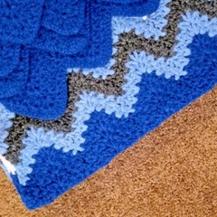 Afghan Throw Handmade ZigZag Blues Gray White Easy Care 42″ x 52″ Medium Weight