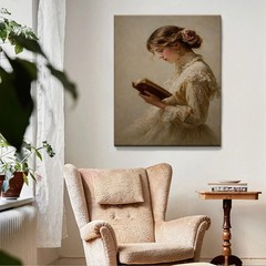 Vintage Lady Reading Canvas Painting 2DFlat Frameless Wall Art Home Office Decor