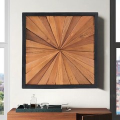 Rustic Teak Wood Wall Art – 17″x17″ Geometric Starburst Panel, Handcrafted Decor