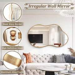 20 In. W X 36 In. H Asymmetrical Gold Aluminum Alloy Framed Wall Mirror Irregula