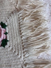 Vintage Hand Crocheted 3D Rose Granny Afghan Throw Blanket w/ Fringe 42″ x 62″