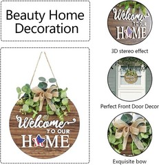 Rustic Wooden Welcome Sign Front Door Decor Wreath Indoor Outdoor All Seasons