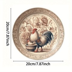 2D Flat, Aluminum Vintage Rooster Wall Art: Tin Metal Signs 8×8 Inches Aluminum