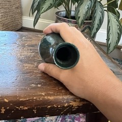 «Tsurukubi» Crane’s Neck Shaped Japanese Flower Bud Vase Green Copper 7 in