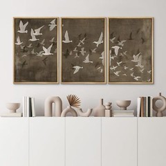 Wall26 Birds in Flight Wall Art Minimal Modern Framed Canvas Print Set of 3