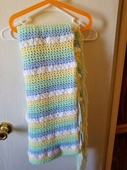 Pretty Crocheted Yellow, White, Green, and Blue Blanket Please go to my page…