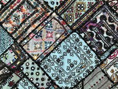 Blue patchwork mirror wall tapestry sindhi india pakistan 26″x54″