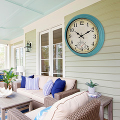 16 Inch Large Outdoor Clock, Waterproof Wall Clock with Thermometer, Battery Ope