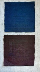 Set of 2 Thai Ramakien Silk Print Fabric Panels 7” Square Mythology Art