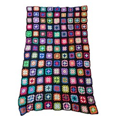 VTG Black Granny Square Couch Sofa Afghan Blanket Throw Rainbow 36 X 60″