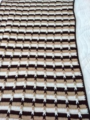 Handmade Afghan Chair Throw Blanket 52″X37″ Brown Tan White Stripes Nice GUC
