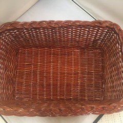 Woven Wicker Storage Basket Medium Brown Braided Rim Rectangular Cottagecore